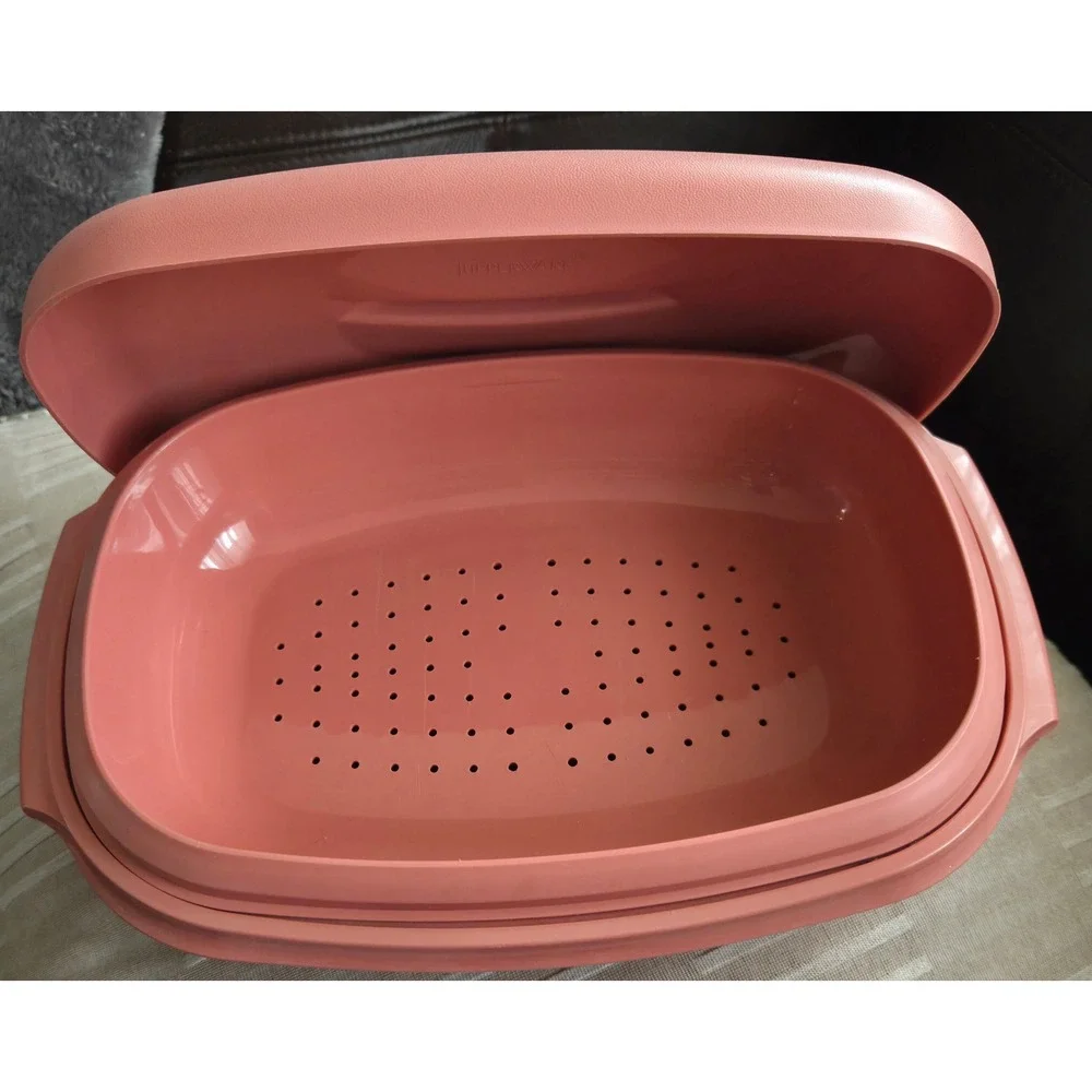 Tupperware Vtg Microwave Steamer 6 Cup 1.4L 3 Piece Set Pink‎ 1273-4 Made in USA